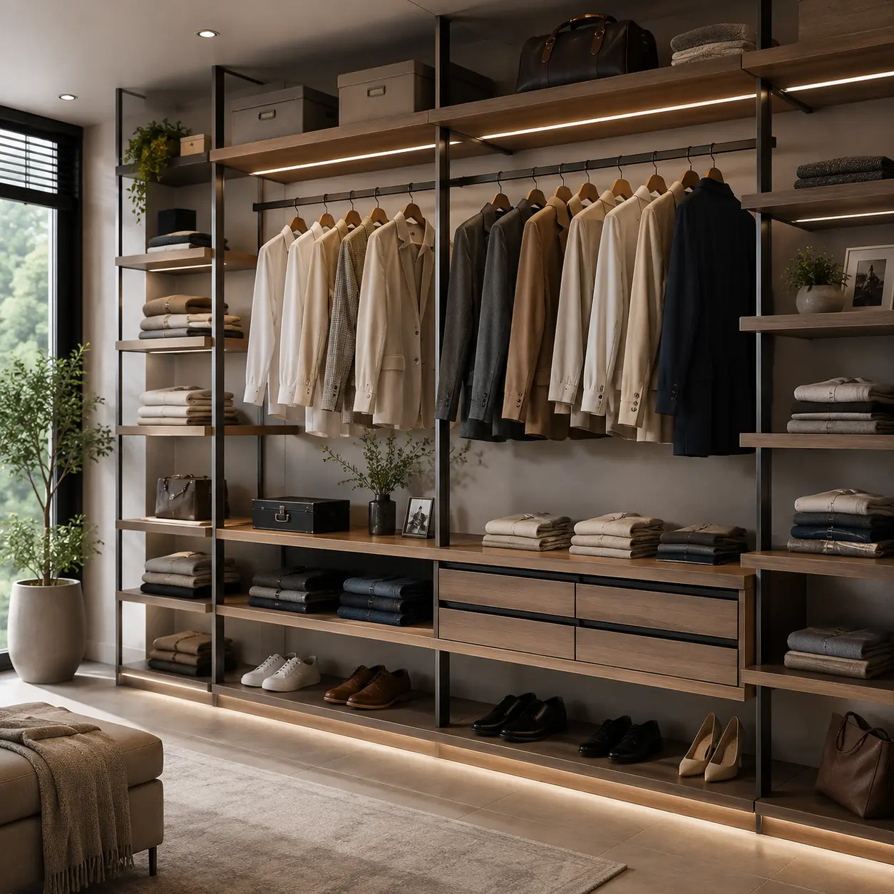 Shelving instead of bulky cabinets